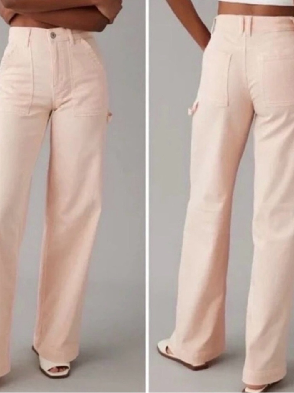 American eagle dreamy drape High-Waist wide-Leg Utility Pants peach pink